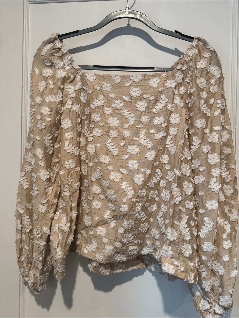 Ann Taylor Beige Top with White Floral Appliqué